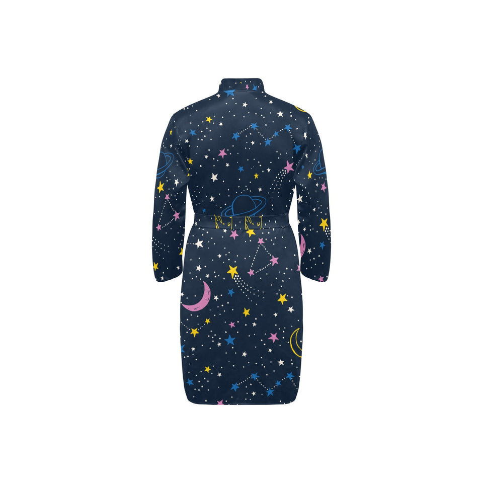 space pattern with planets, comets, constellations Men's Long Sleeve Belted Night Robe