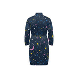 space pattern with planets, comets, constellations Men's Long Sleeve Belted Night Robe