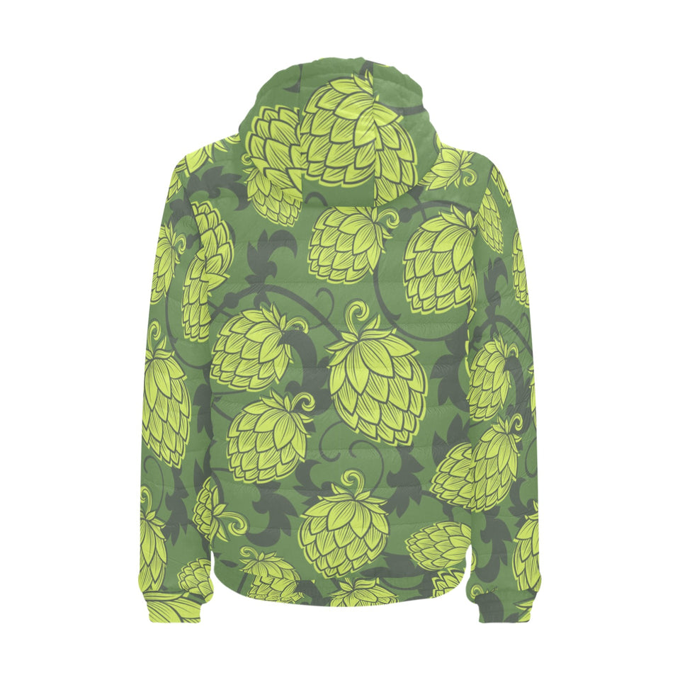 Hop pattern Hop cone background Men's Padded Hooded Jacket