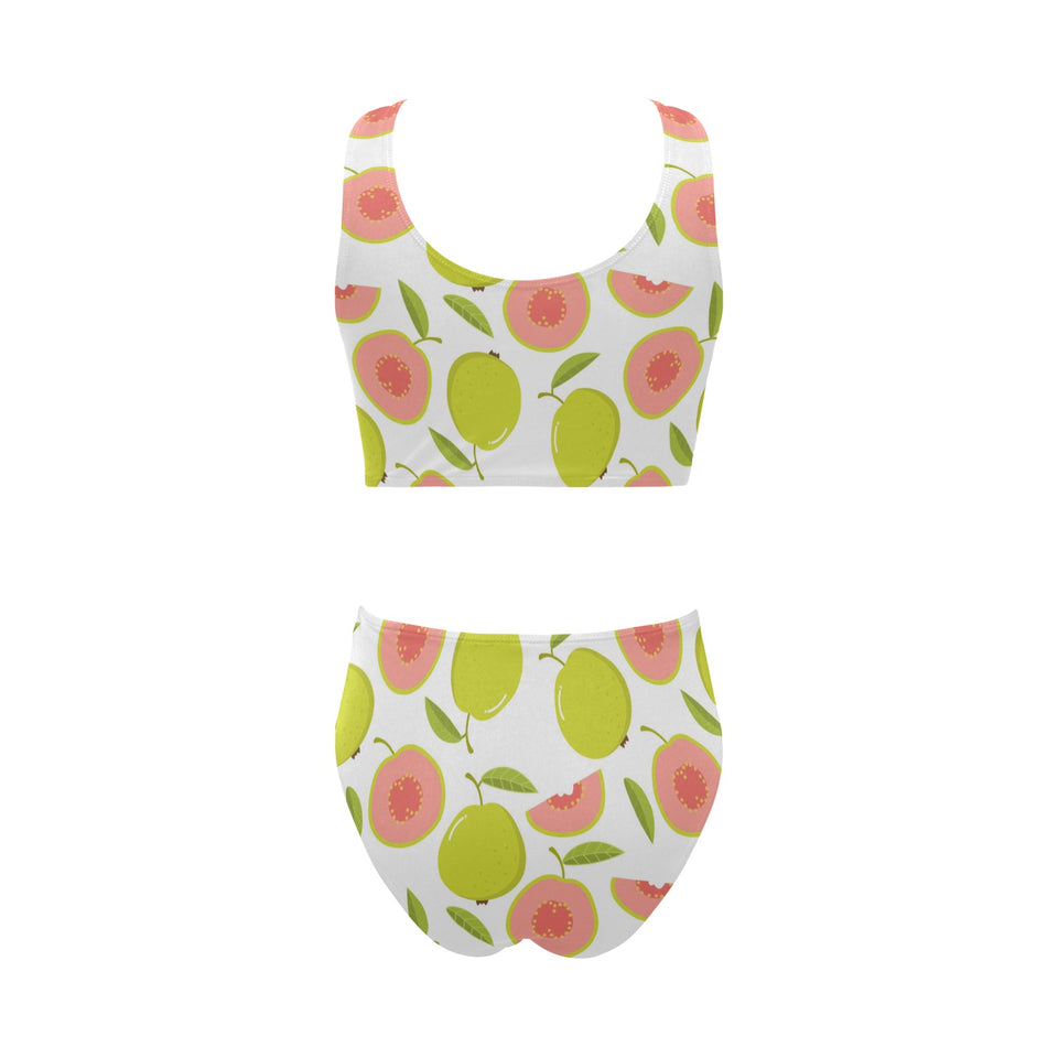 Guava pattern Chest Bowknot High Waisted Bikini Swimsuit