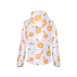 cute onions smiling faces purple background Women's Padded Hooded Jacket
