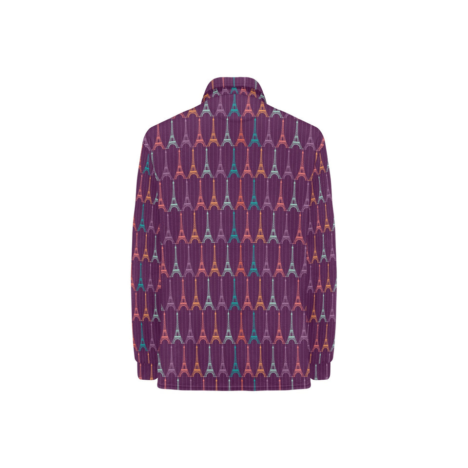 Eiffel Tower Pattern Print Design 05 Women's Long Sleeve Polo Shirt