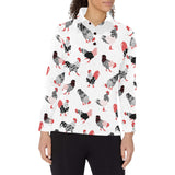 Cool rooster chicken cock floral ornament backgrou Women's Long Sleeve Polo Shirt