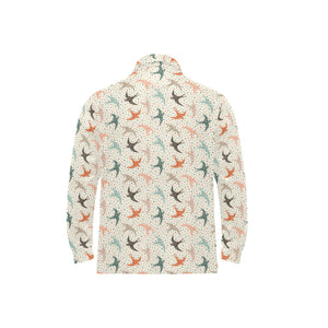 Swallow Pattern Print Design 02 Men's Long Sleeve Polo Shirt