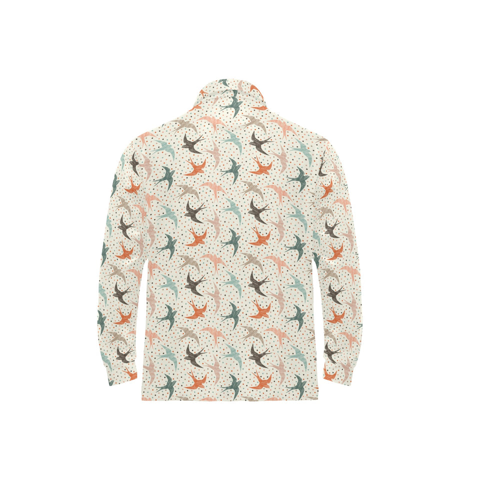 Swallow Pattern Print Design 02 Men's Long Sleeve Polo Shirt