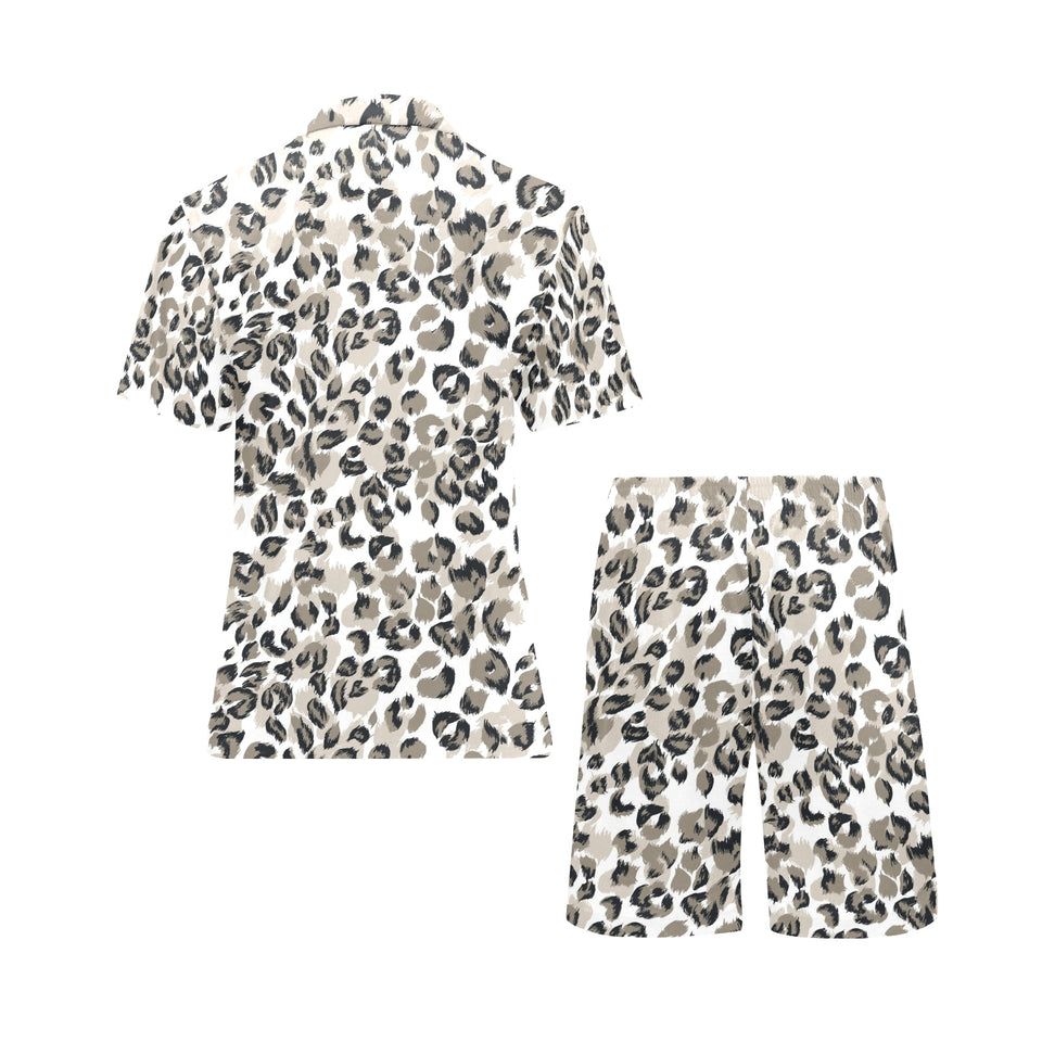 Leopard skin print pattern Men's V-Neck Short Pajama Set