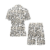 Leopard skin print pattern Men's V-Neck Short Pajama Set