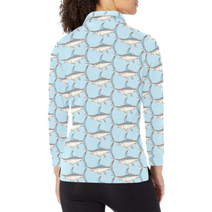 Swordfish Pattern Print Design 01 Women's Long Sleeve Polo Shirt