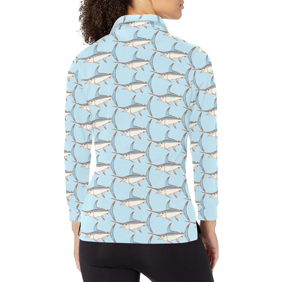 Swordfish Pattern Print Design 01 Women's Long Sleeve Polo Shirt