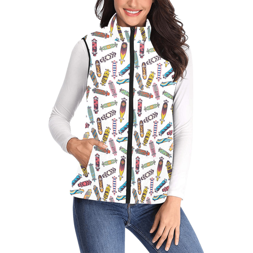 Skate Board Pattern Print Design 05 Women's Padded Vest