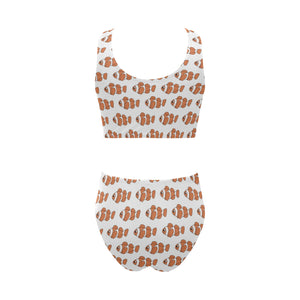 Clown Fish Pattern Print Design 05 Chest Bowknot High Waisted Bikini Swimsuit