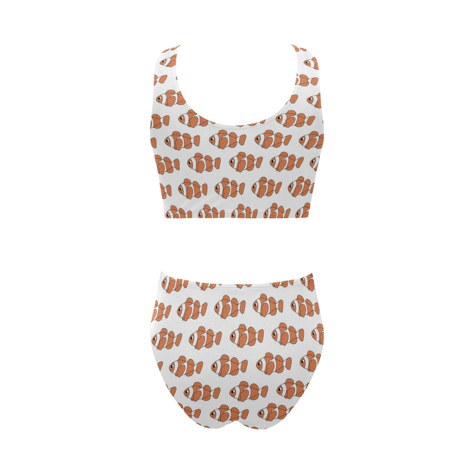 Clown Fish Pattern Print Design 05 Chest Bowknot High Waisted Bikini Swimsuit