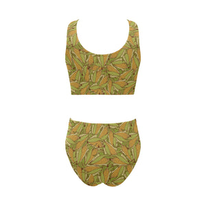 Corn Pattern Print Design 01 Chest Bowknot High Waisted Bikini Swimsuit