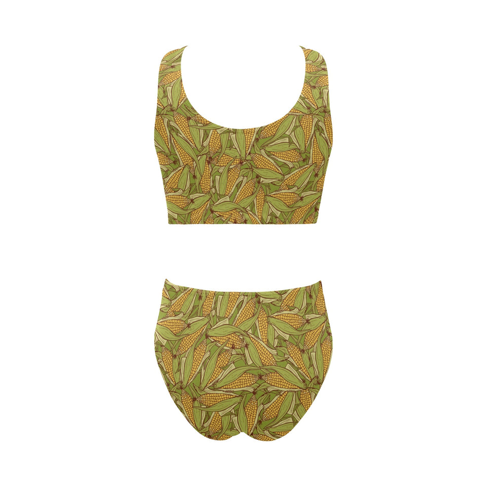 Corn Pattern Print Design 01 Chest Bowknot High Waisted Bikini Swimsuit