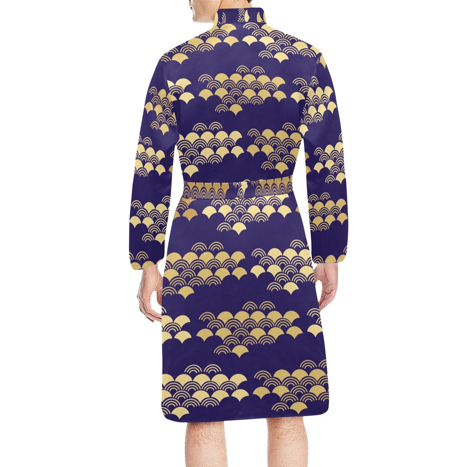 Beautiful japanese fan pattern Men's Long Sleeve Belted Night Robe