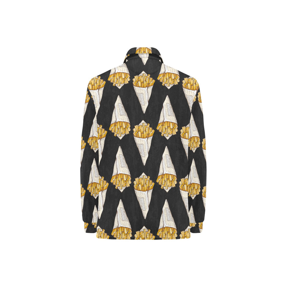 French fries dark background Women's Long Sleeve Polo Shirt