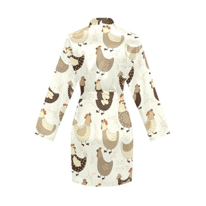 Cute rooster chicken cock Women's Long Sleeve Belted Night Robe