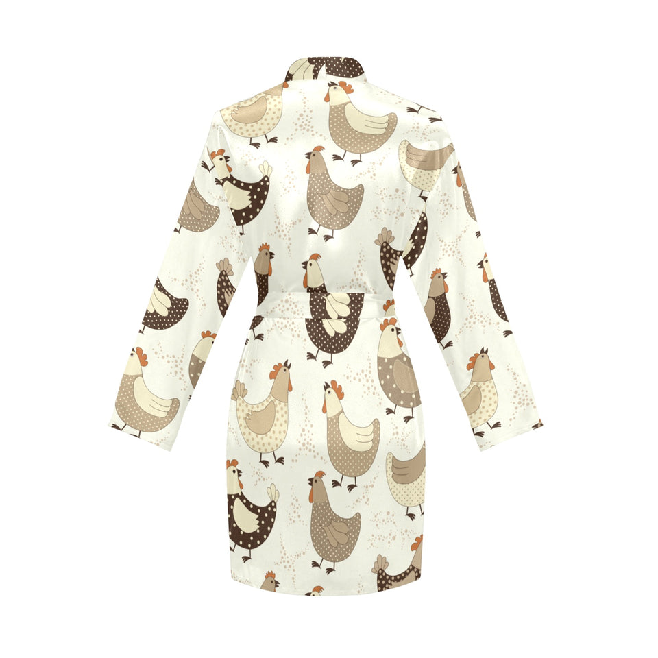 Cute rooster chicken cock Women's Long Sleeve Belted Night Robe