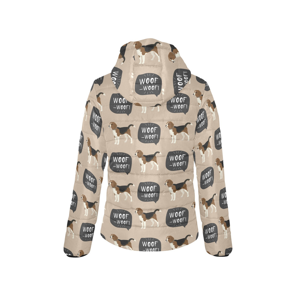 Beagle pattern Women's Padded Hooded Jacket