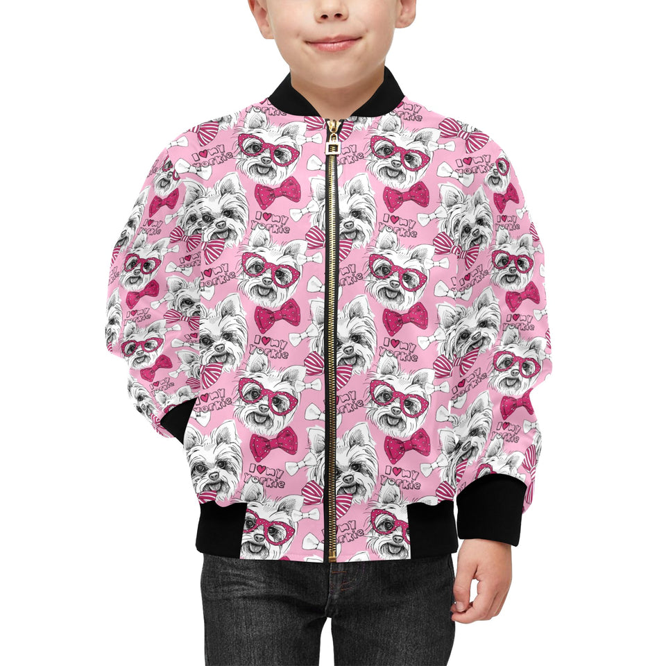 Yorkshire Terrier Pattern Print Design 03 Kids' Boys' Girls' Bomber Jacket