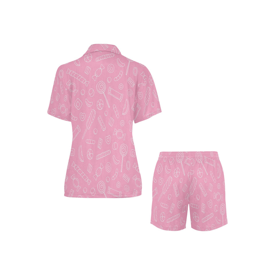 Sweet candy pink background Women's V-Neck Short Pajama Set
