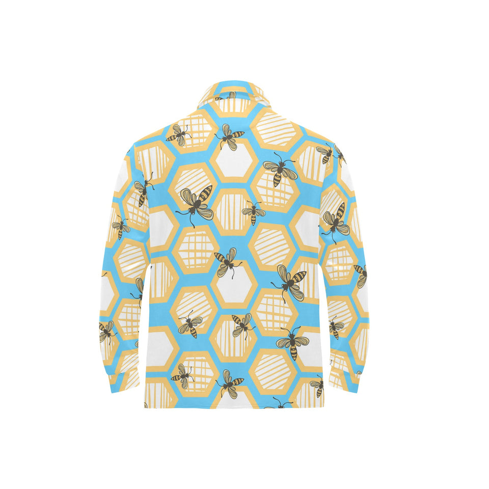 Bee honeycomb pattern Men's Long Sleeve Polo Shirt