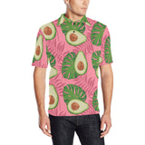 Avocado slices leaves pink back ground Men's All Over Print Polo Shirt
