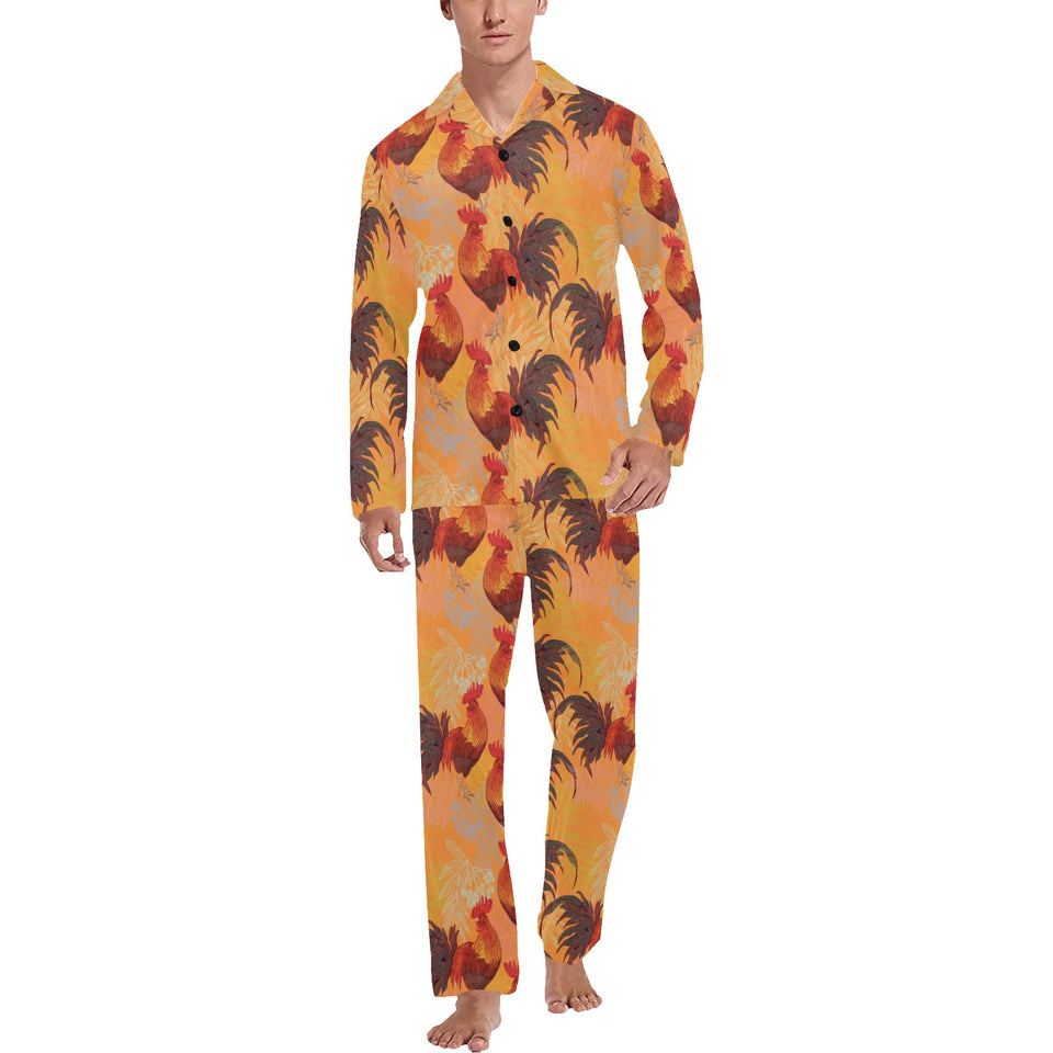 red rooster chicken cock pattern Men's Long Pajama Set