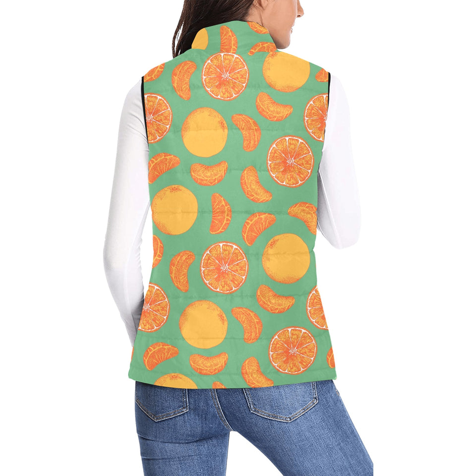 orange fruit pattern green background Women's Padded Vest