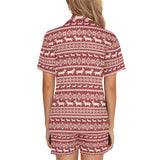 Dachshund Nordic pattern Women's V-Neck Short Pajama Set