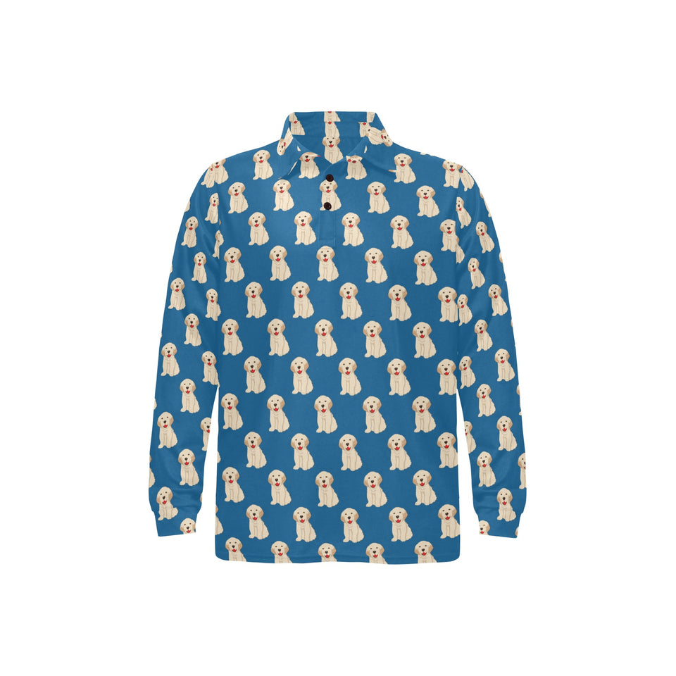 Golden Retriever Pattern Print Design 03 Men's Long Sleeve Polo Shirt