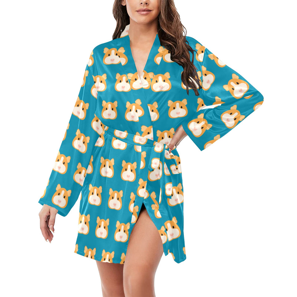 Guinea Pig Pattern Print Design 03 Women's Long Sleeve Belted Night Robe