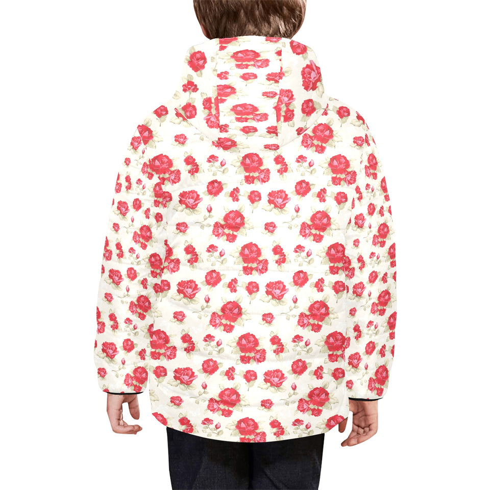 Rose Pattern Print Design 01 Kids' Boys' Girls' Padded Hooded Jacket