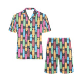 Skate Board Pattern Print Design 02 Men's V-Neck Short Pajama Set