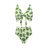 Cute broccoli pattern Chest Bowknot High Waisted Bikini Swimsuit
