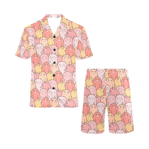 Pig Pattern Print Design 04 Men's V-Neck Short Pajama Set