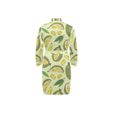 Durian leaves pattern background Men's Long Sleeve Belted Night Robe