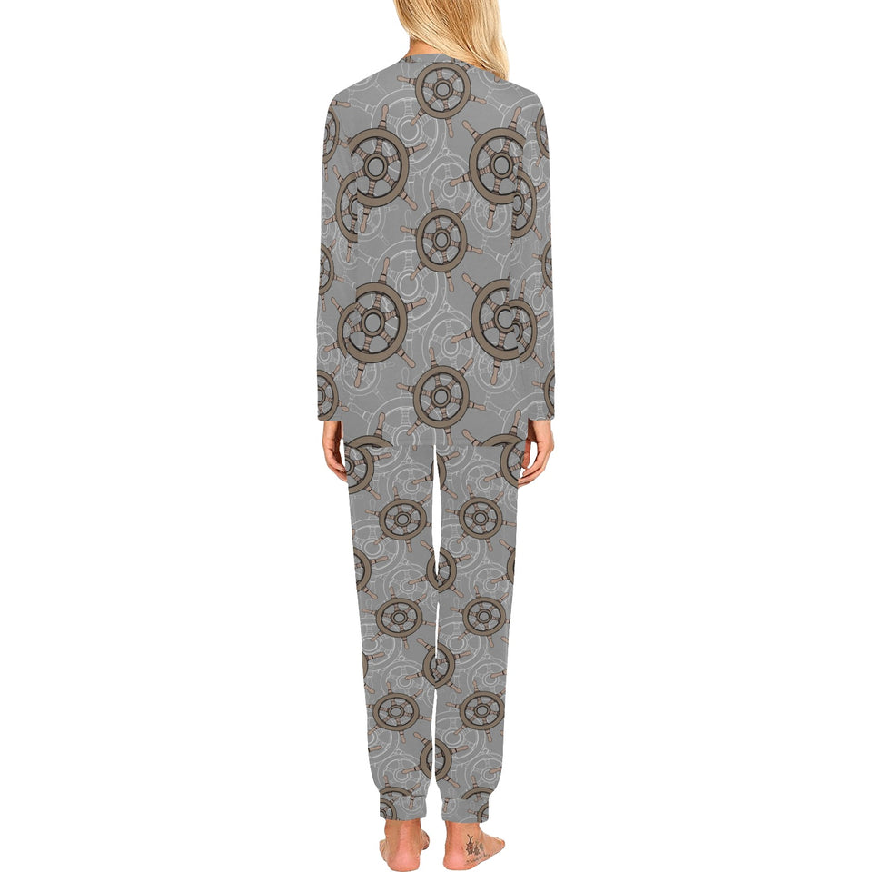 nautical wood steering wheel pattern Women's All Over Print Pajama Set