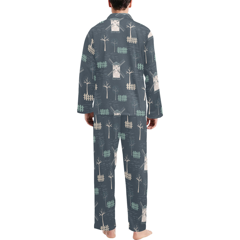 windmill tree pattern Men's Long Pajama Set