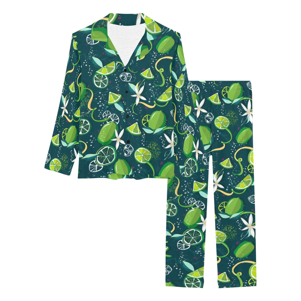Lime ice flower pattern Women's Long Pajama Set