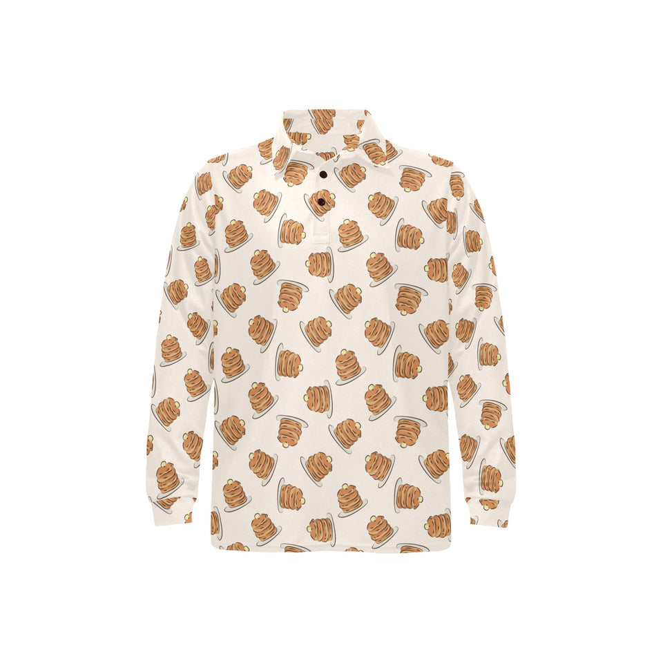 Pancake Pattern Print Design 01 Men's Long Sleeve Polo Shirt