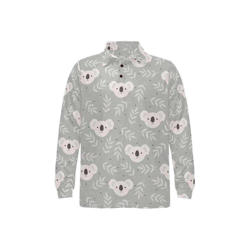 Cute koala leaves pattern Men's Long Sleeve Polo Shirt