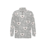 Cute koala leaves pattern Men's Long Sleeve Polo Shirt