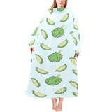 Durian pattern blue background Blanket Robe with Sleeves