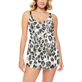 Leopard skin print pattern Chest Sexy Pleated Two Piece Swim Dress