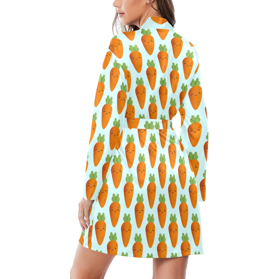 Carrot Pattern Print Design 03 Women's Long Sleeve Belted Night Robe