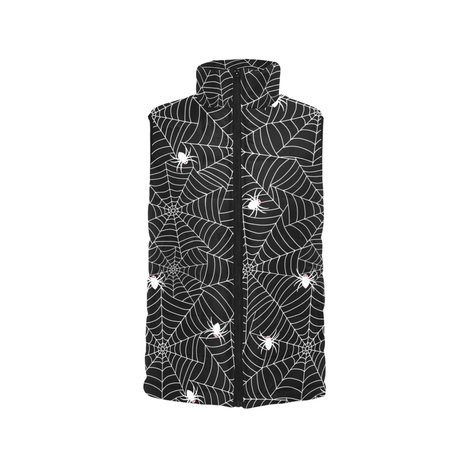 Spider web design pattern Black background white c Women's Padded Vest