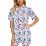 Hummingbird Pattern Print Design 02 Women's V-Neck Short Pajama Set