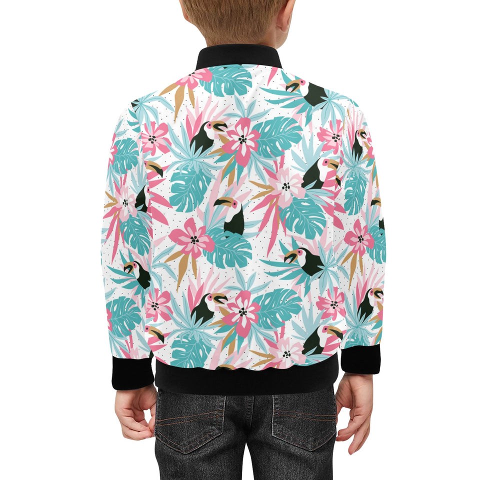 Toucan tropical flower leave pattern Kids' Boys' Girls' Bomber Jacket