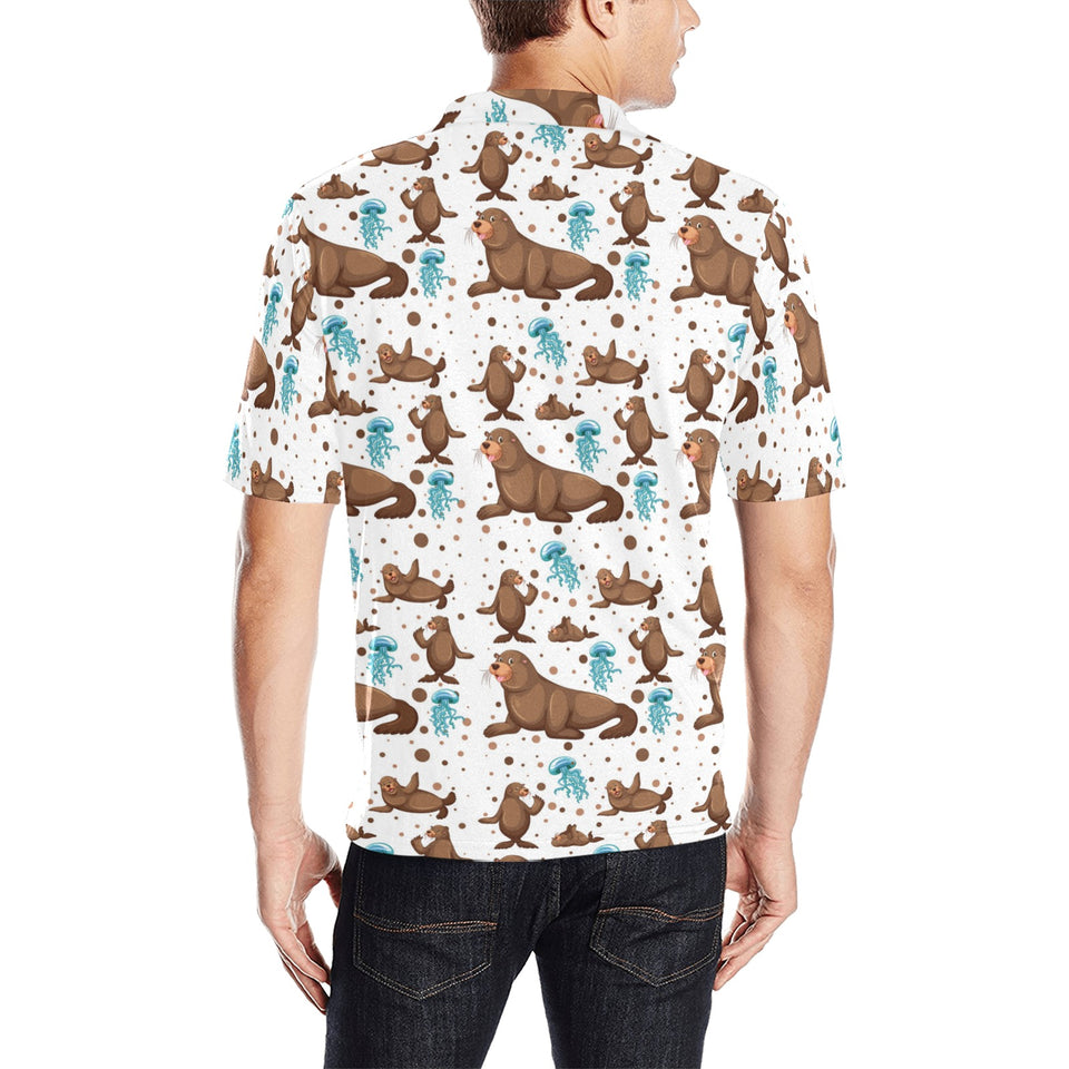 sea lion Seals jellyfish pattern Men's All Over Print Polo Shirt